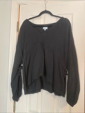True Craft Black V-Neck Lightweight Pullover with Tie Sides